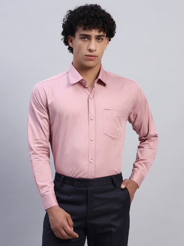 Men’s Slim Fit Light Pink Formal Shirt – Front View | Full Sleeve Cotton Blend Office Shirt SMOKHEAD