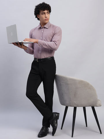 Men’s Slim Fit Maroon & White Micro Check Formal Shirt – Cotton Blend Full Sleeve Office Wear