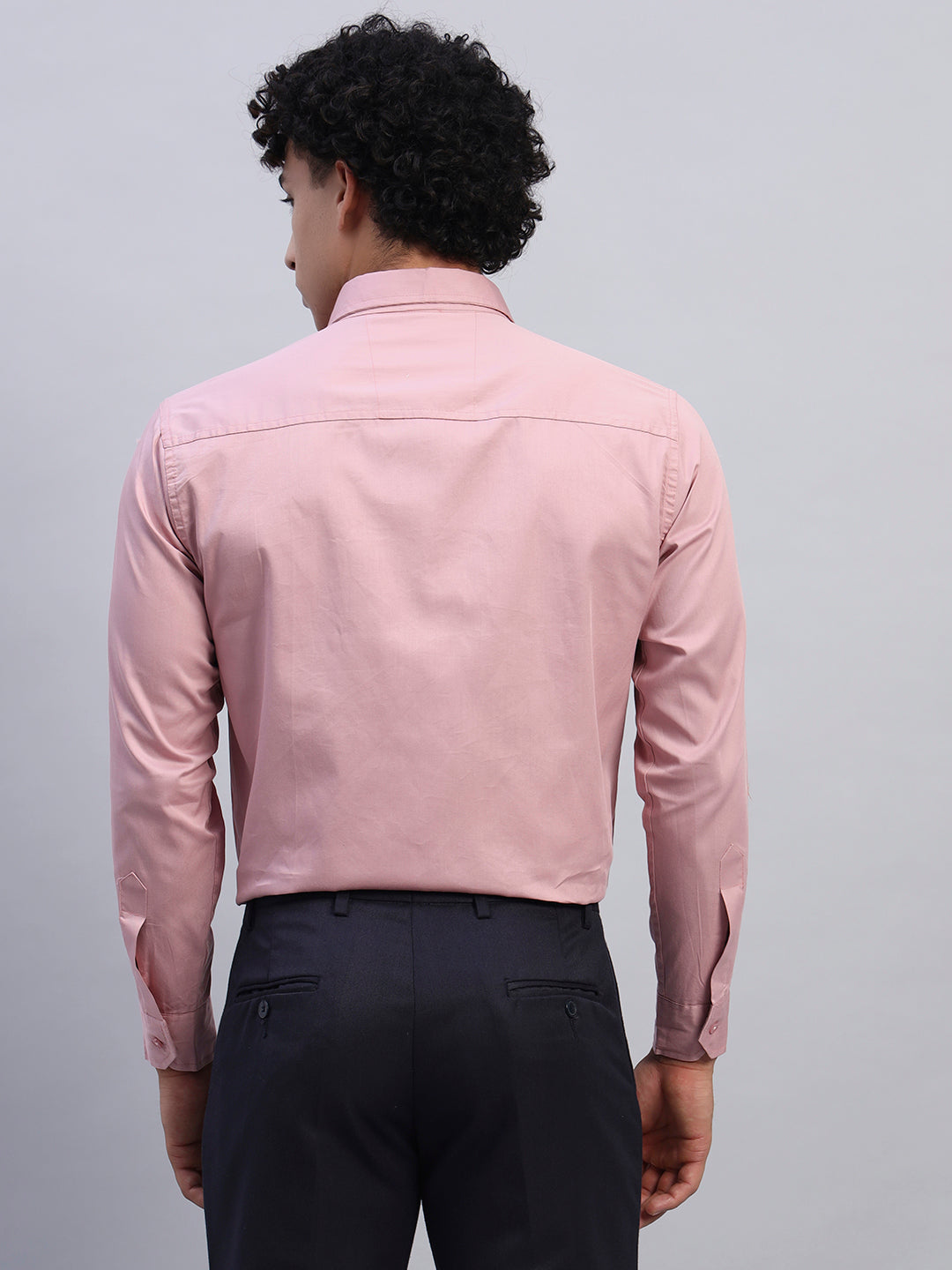 Men’s Light Pink Formal Shirt – Back View | Slim Fit, Long Sleeve Business Wear Shirt - SMOKHEAD