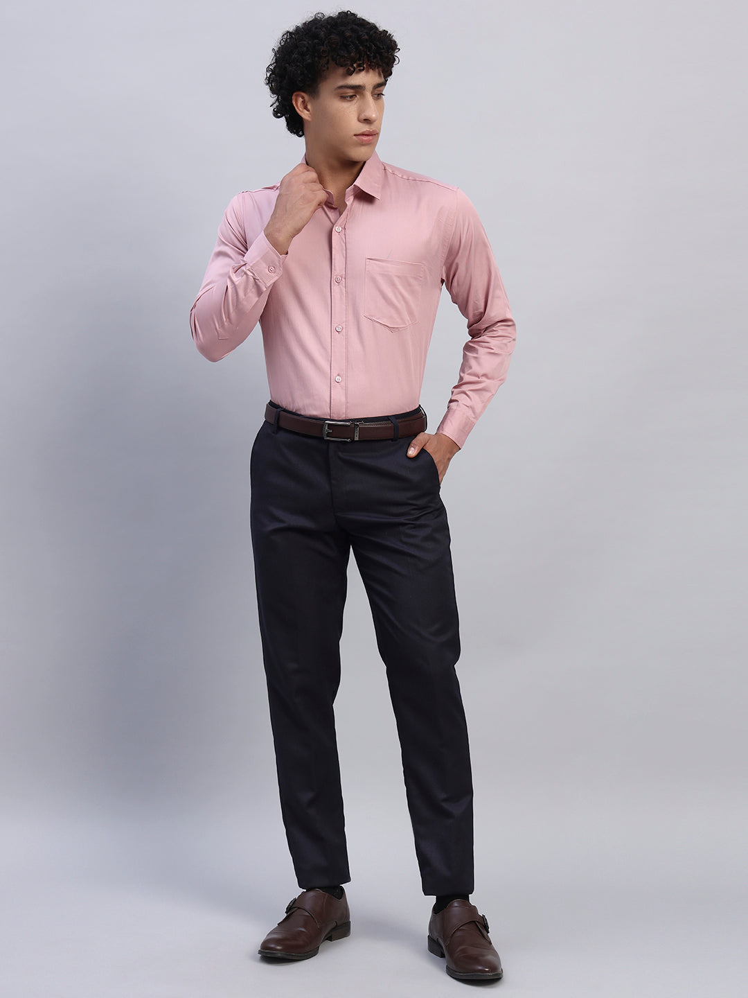 Full Look – Men’s Light Pink Slim Fit Shirt with Black Trousers | Smart Office & Business Attire - SMOKHEAD