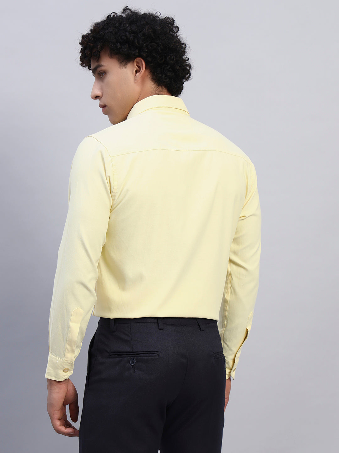 Men's pastel yellow formal full-sleeve shirt back view — SMOKHEAD premium corporate wear collection