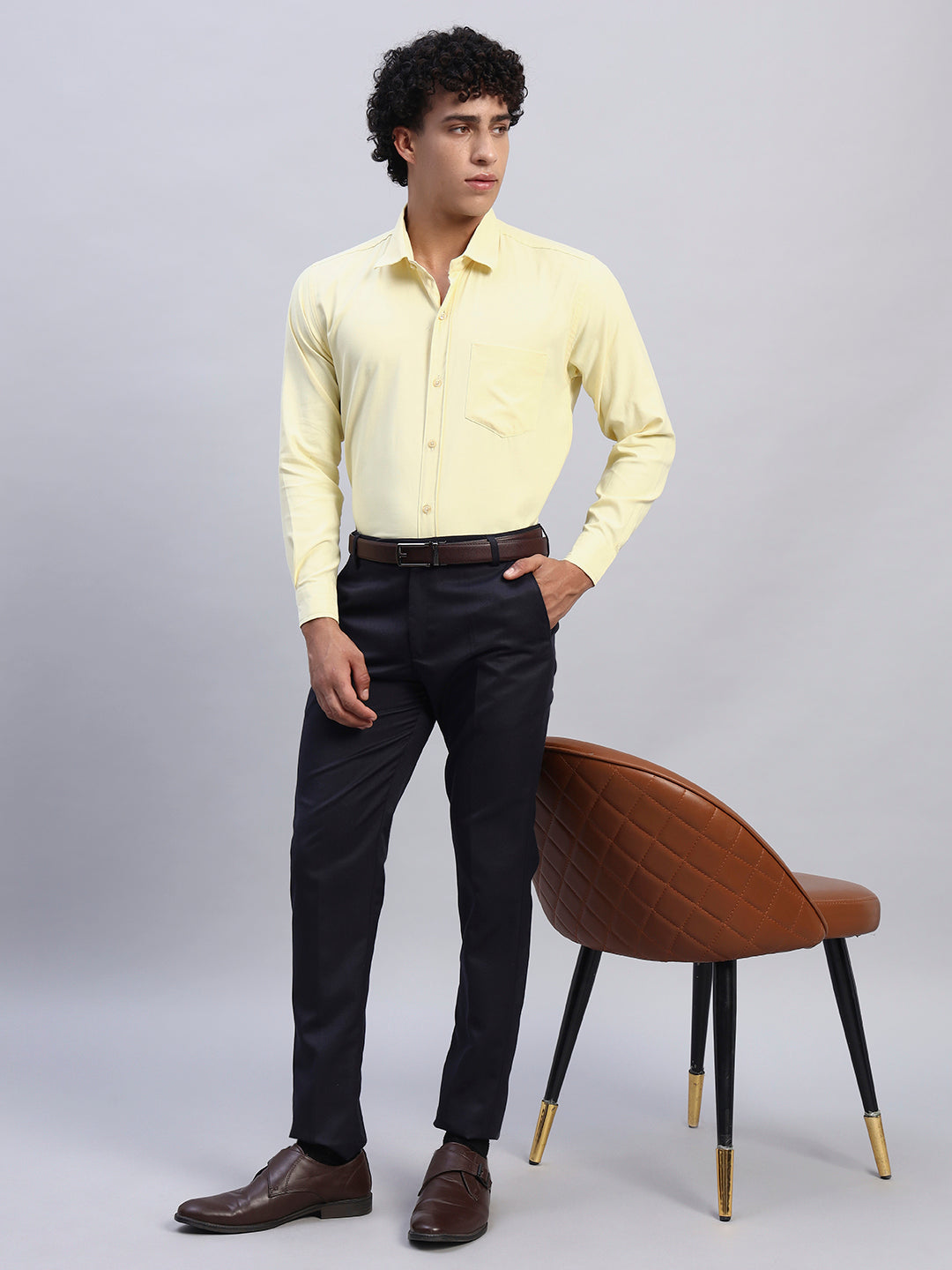 Men's Formal Yellow Cotton Shirt – Slim Fit, Full Sleeves
