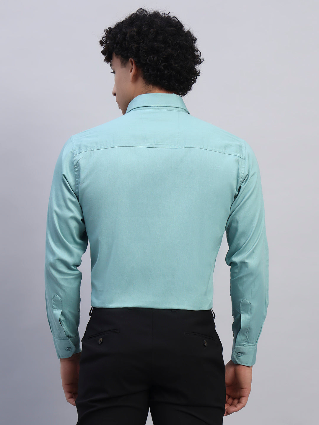 Men's mint green formal full-sleeve shirt back view — SMOKHEAD premium office and businesswear collection