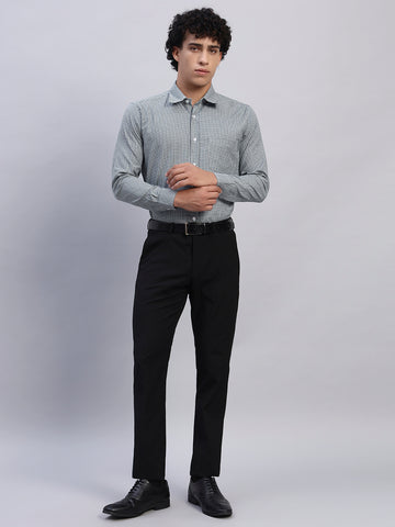 Full Look – Smokhead Men’s Green & White Checked Shirt with Black Trousers | Smart Officewear Outfit