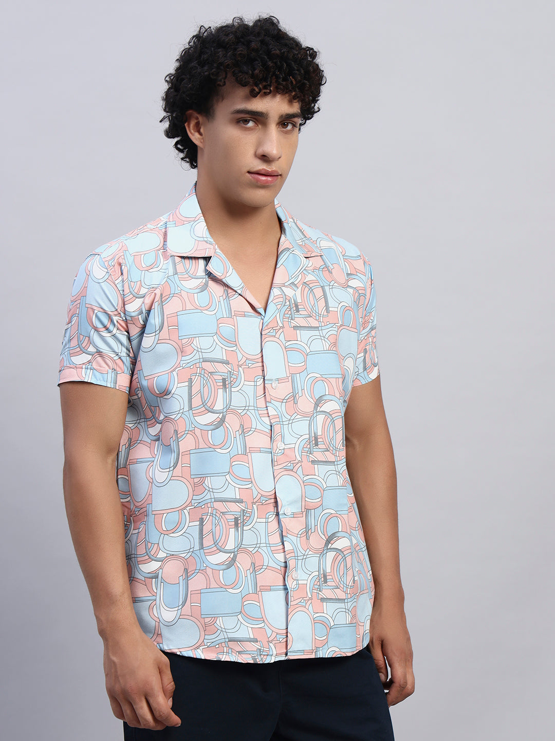 Right side view of men’s pastel multicolor patterned shirt — SMOKHEAD casual holiday wear