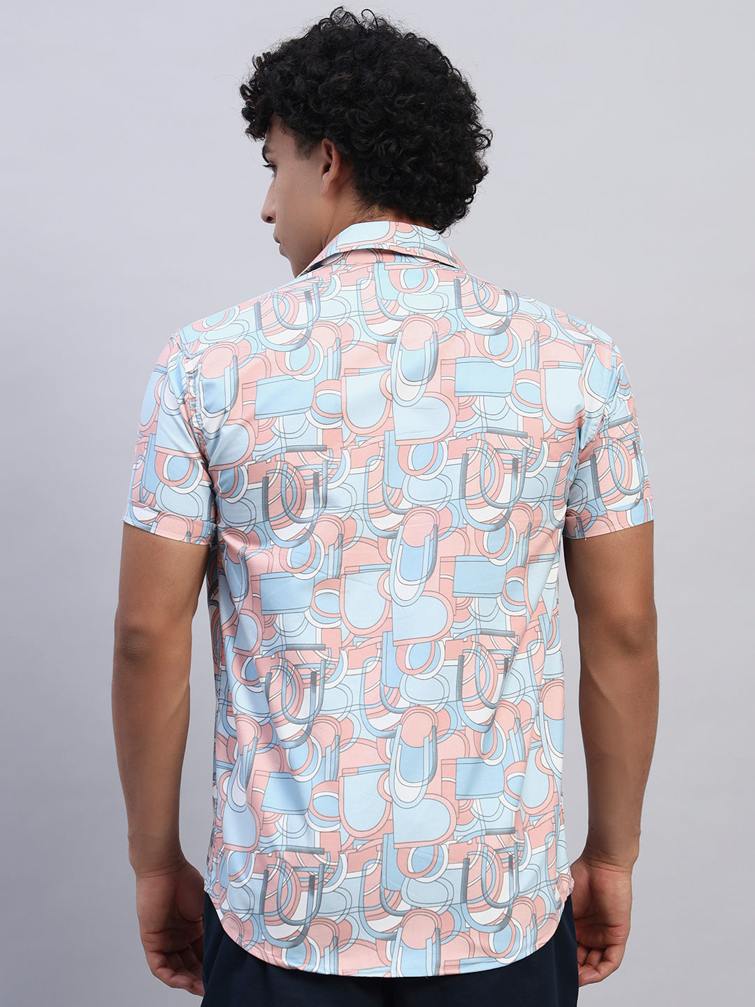 Men's multicolor abstract graphic short-sleeve shirt back view — SMOKHEAD modern streetwear lightweight collection