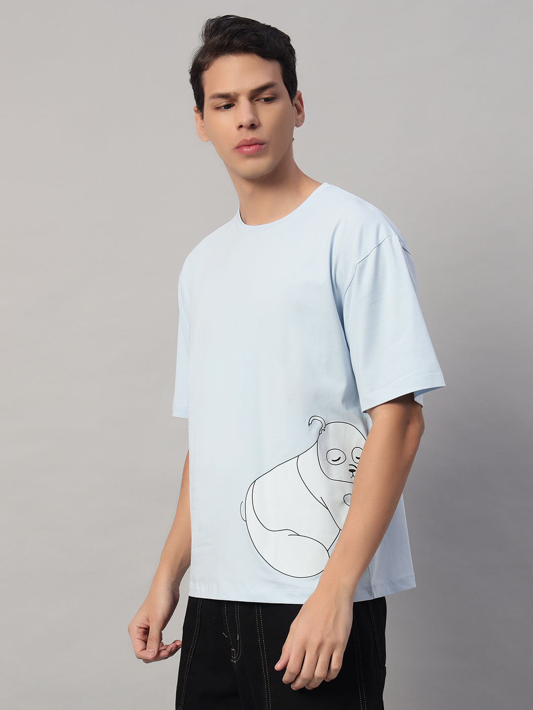 Left Profile – SMOKHEAD Men's Light Blue Graphic T-Shirt | Oversized Fit with Clean Side Silhouette