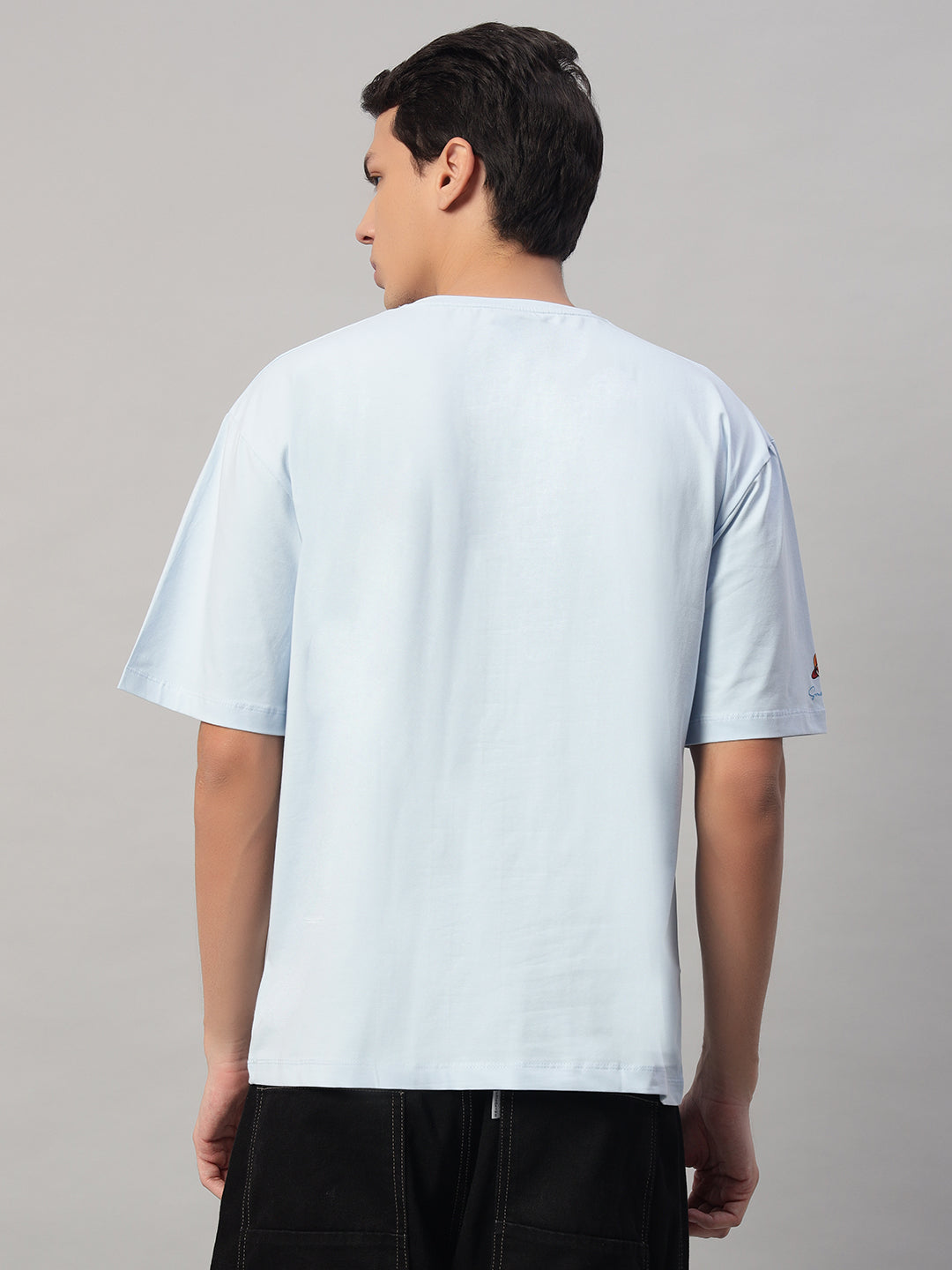 Back View – SMOKHEAD Light Blue Oversized Men's T-Shirt | Relaxed Fit Cotton Tee with Minimalist Rear Design