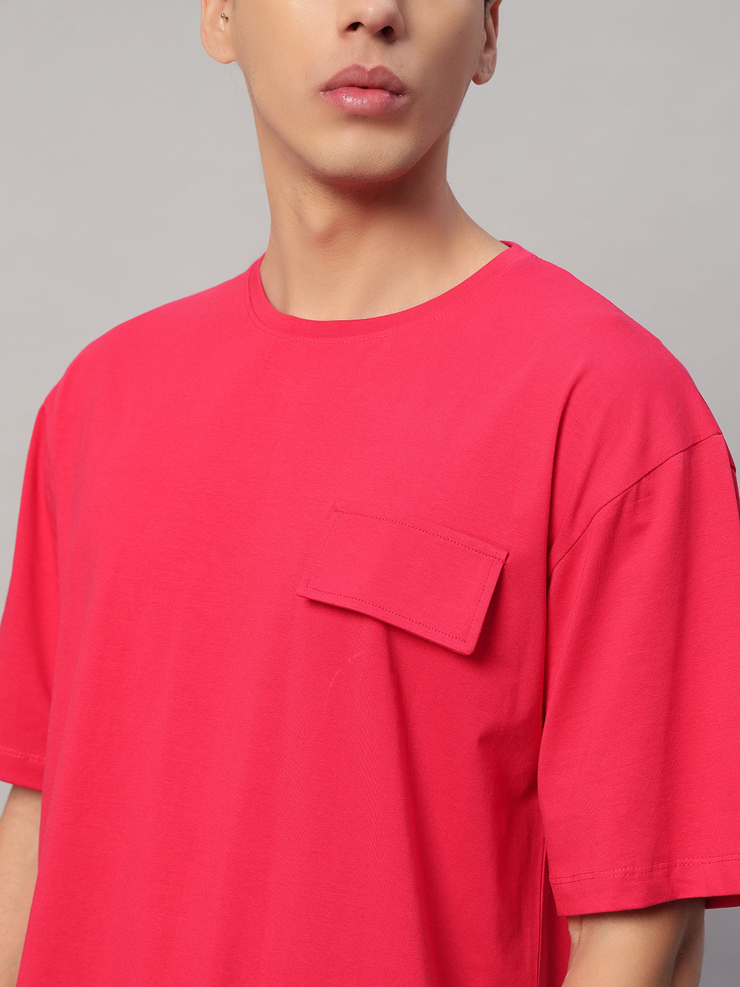 Left Side View – SMOKHEAD Red Oversized T-Shirt for Men with Clean Side Profile and Drop Shoulders