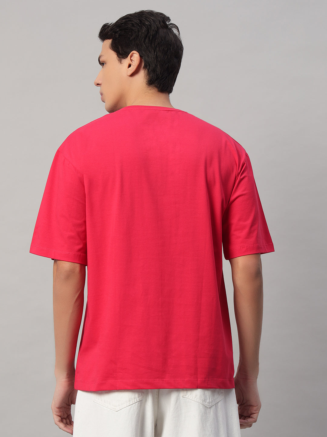 Back View – SMOKHEAD Men's Red Streetwear T-Shirt in Oversized Fit with Solid Design