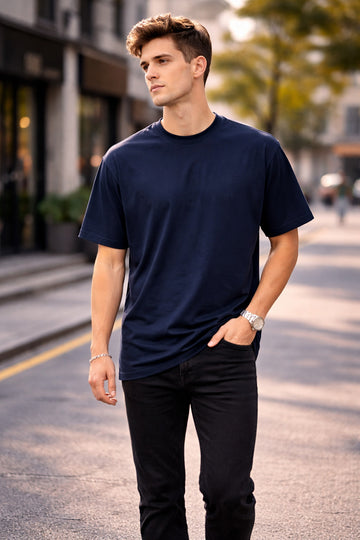 Men’s Regular Fit Pure Cotton Navy Blue T-Shirt | Classic Everyday Tee