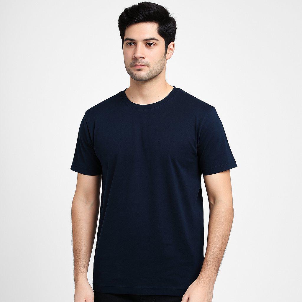 Men’s Regular Fit Pure Cotton Navy Blue T-Shirt | Classic Everyday Tee