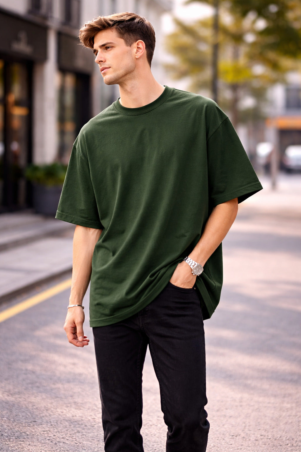 Men’s Premium Oversized Green T-Shirt | Relaxed Fit | Casual Streetwear