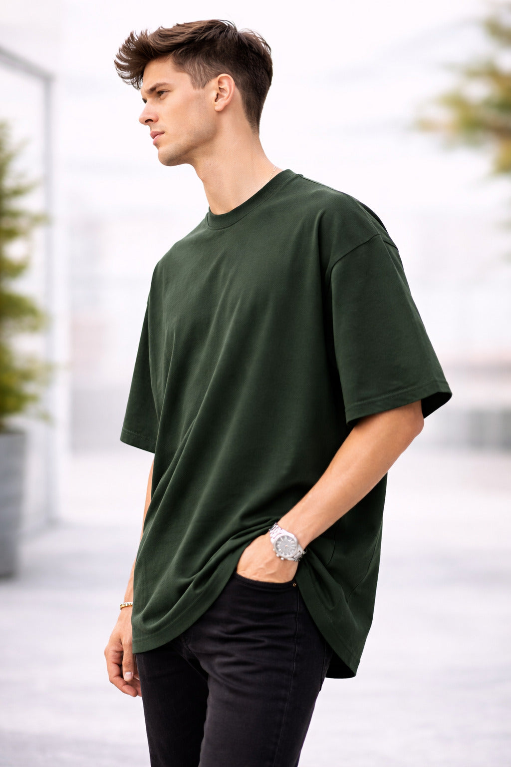 Men’s Premium Oversized Green T-Shirt | Relaxed Fit | Casual Streetwear