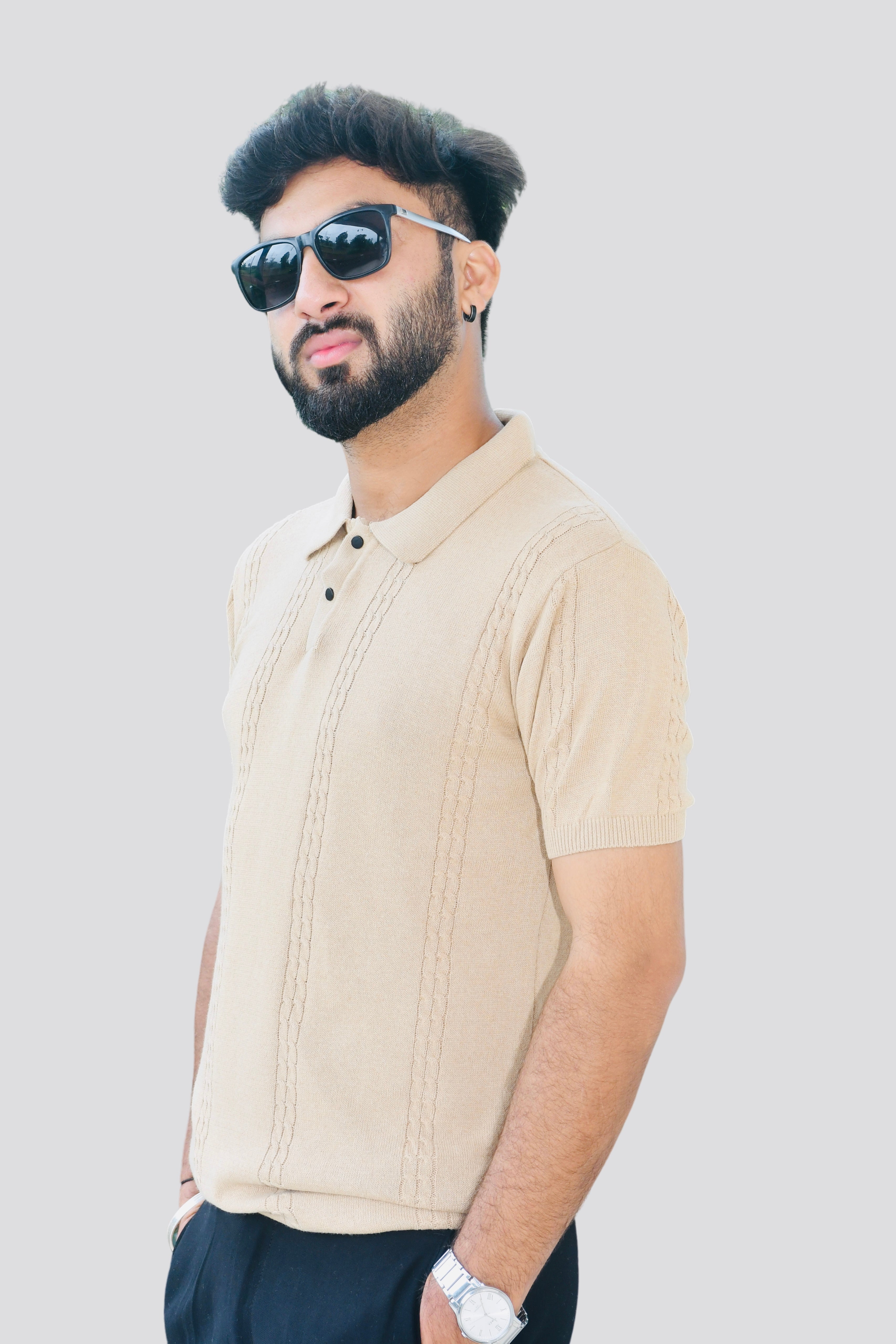 Right Profile – Smokhead Men’s Beige Polo Shirt | Premium Textured Fabric and Smart Casual Design