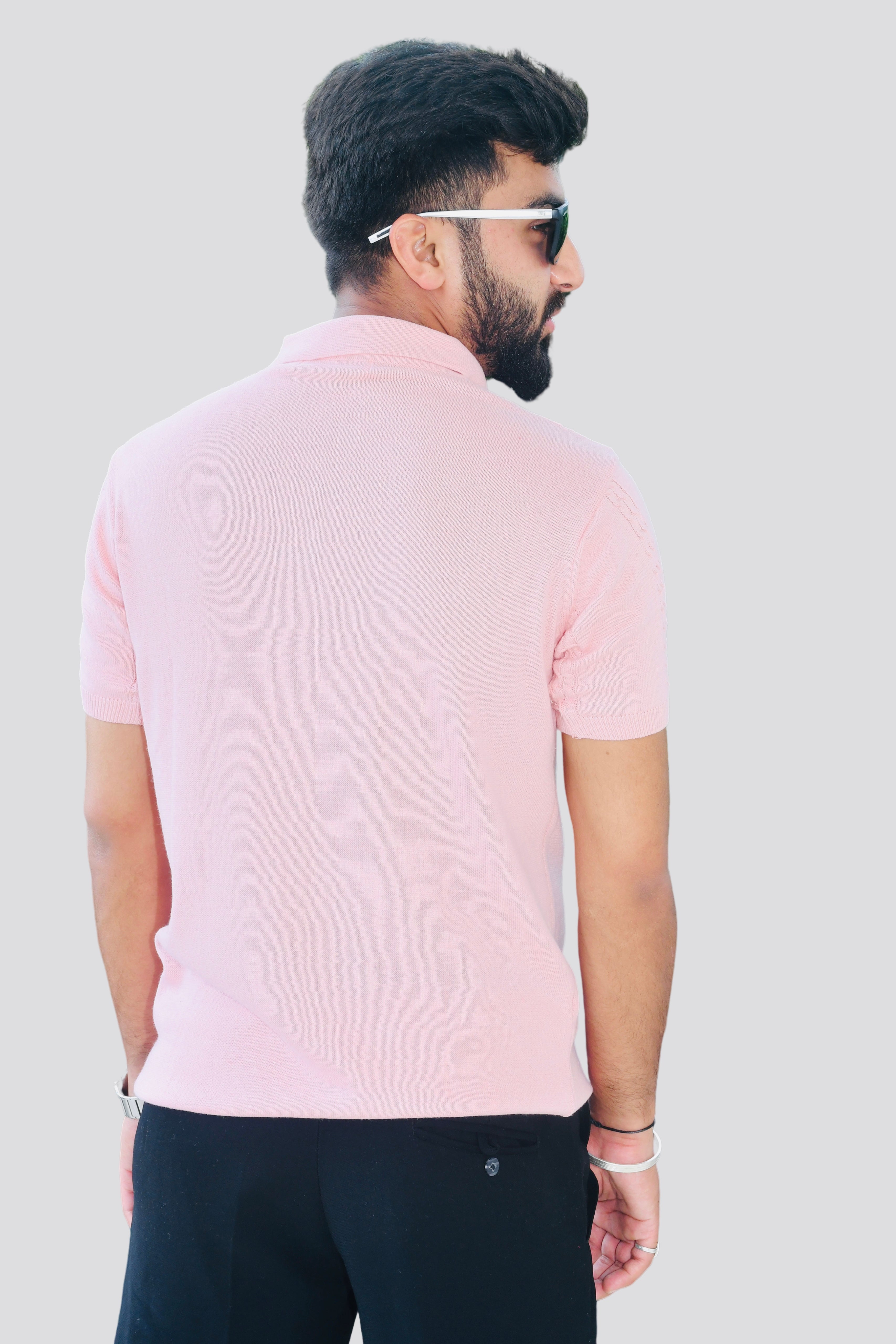 Right Side Look – Smokhead Men’s Pink Textured Polo Shirt | Trendy Soft Cotton Polo 