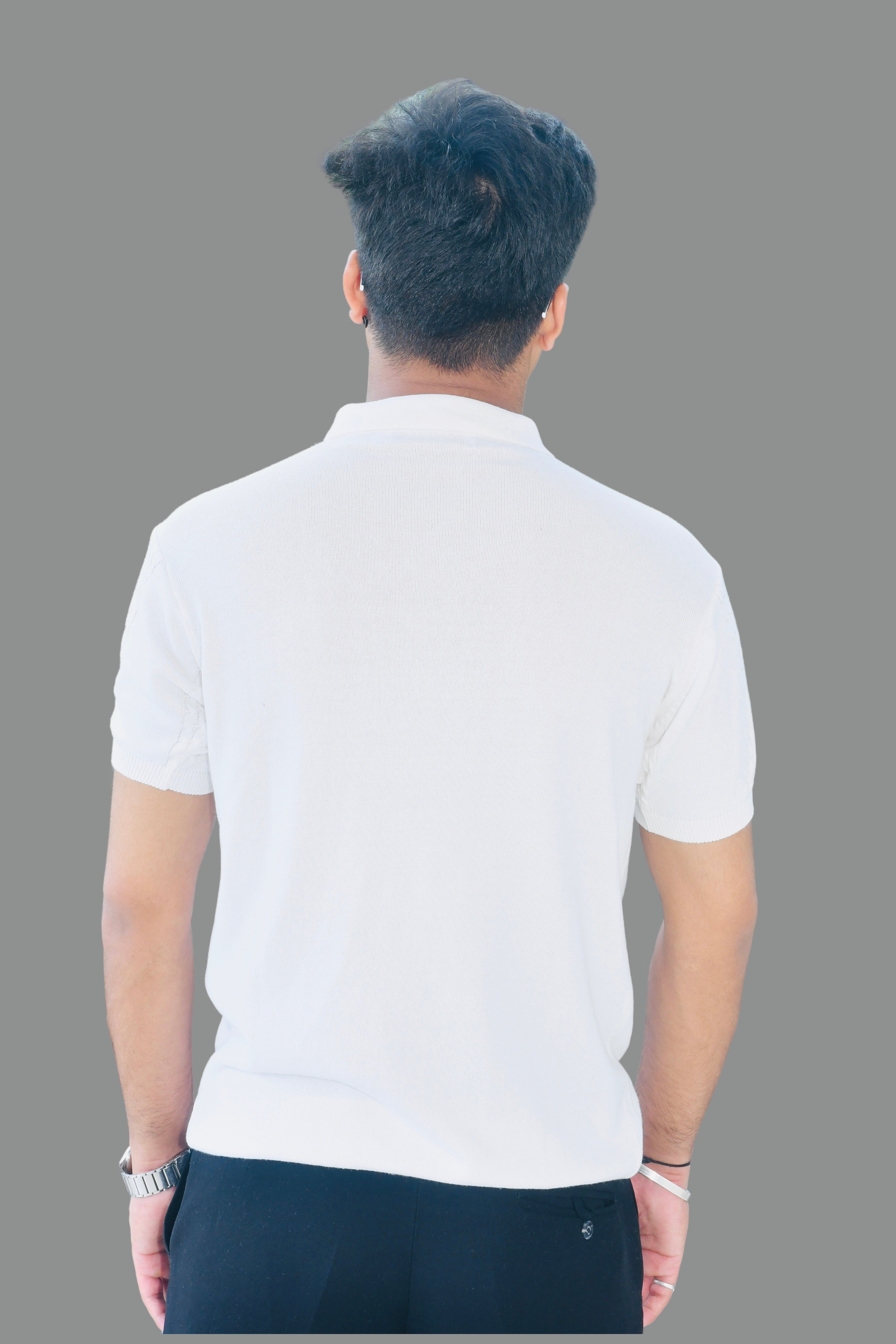 SMOKHEAD Men’s White Polo Shirt – Back View | Textured Knit Short Sleeve Polo for Casual Outfits
