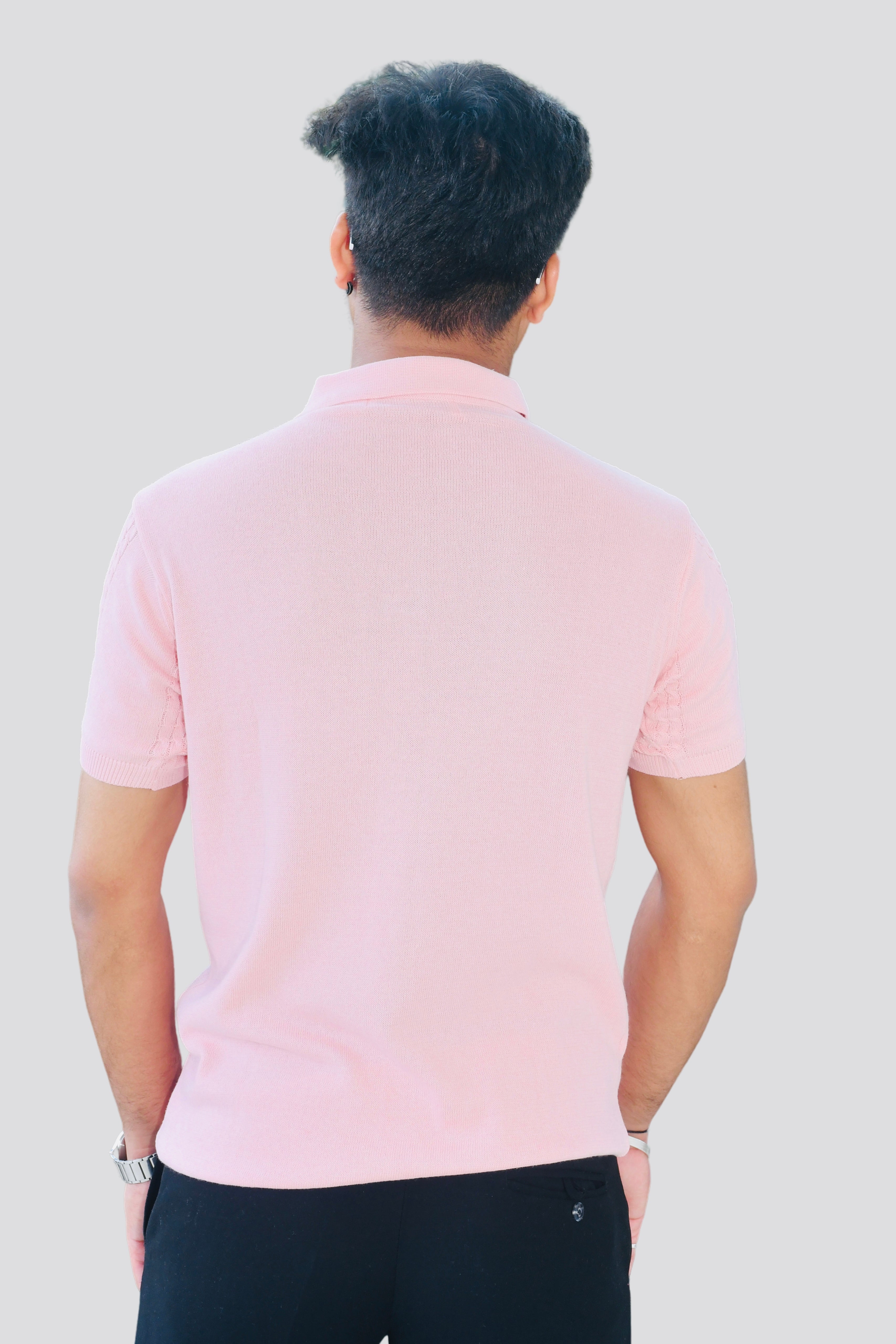 Smokhead Men’s Pink Polo Shirt – Back View | Lightweight Textured Knit Polo for Everyday Casual Style