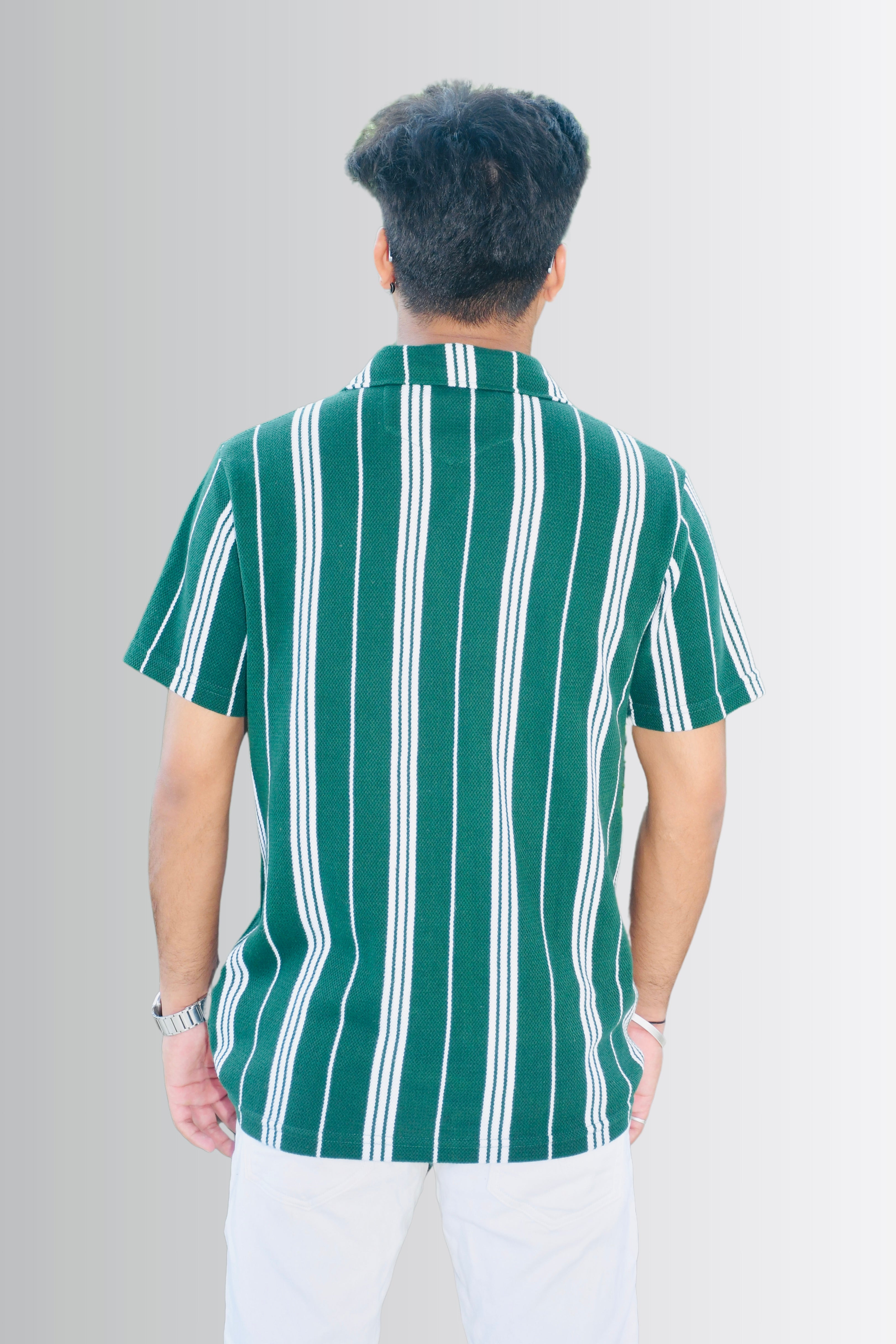 Smokhead Men’s Vertical Stripe Shirt – Back View | Green Casual Shirt with Relaxed Fit and Lightweight Fabric