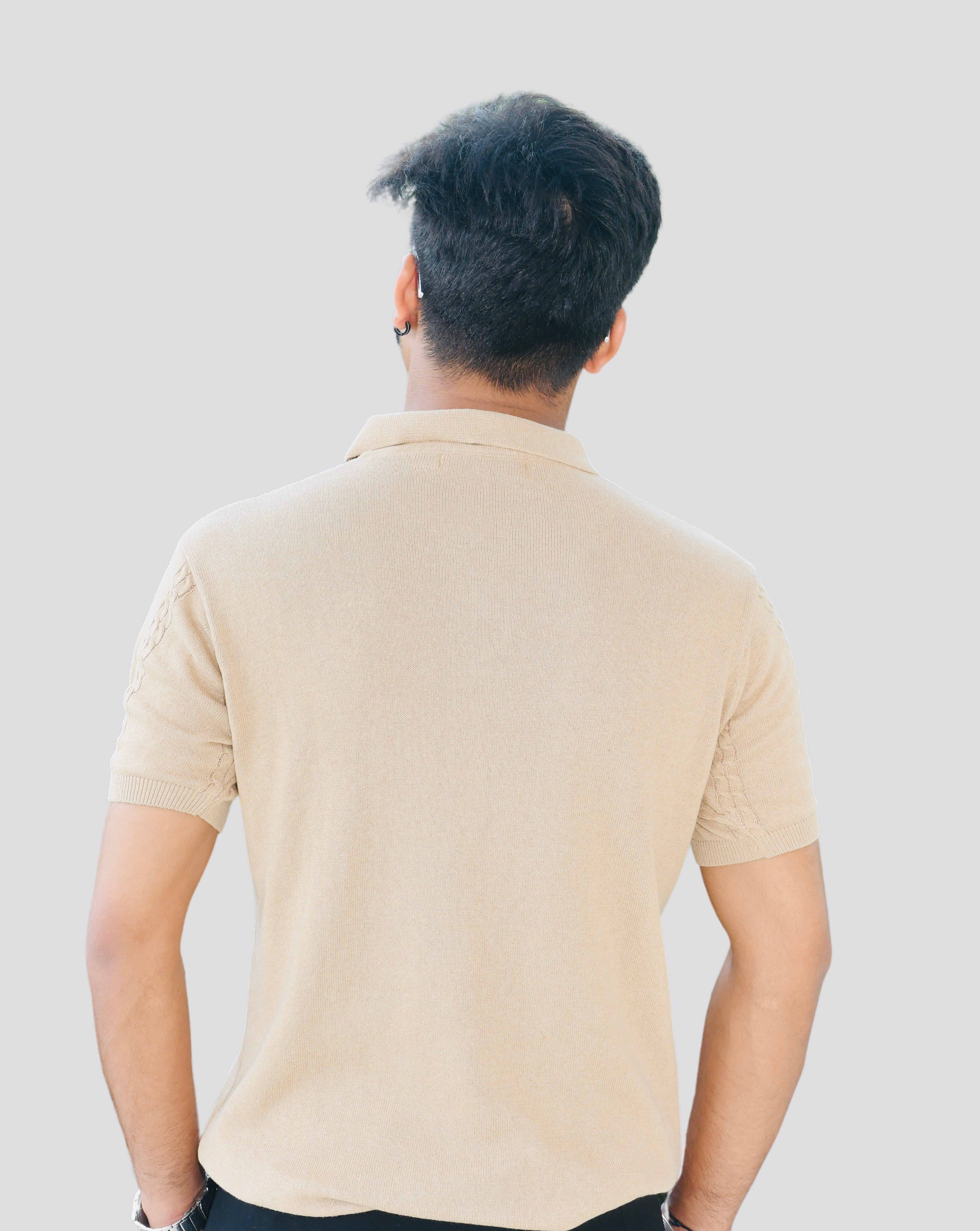 mokhead Men’s Beige Polo Shirt – Back View | Soft Knit Short Sleeve Polo for Summer Casualwear