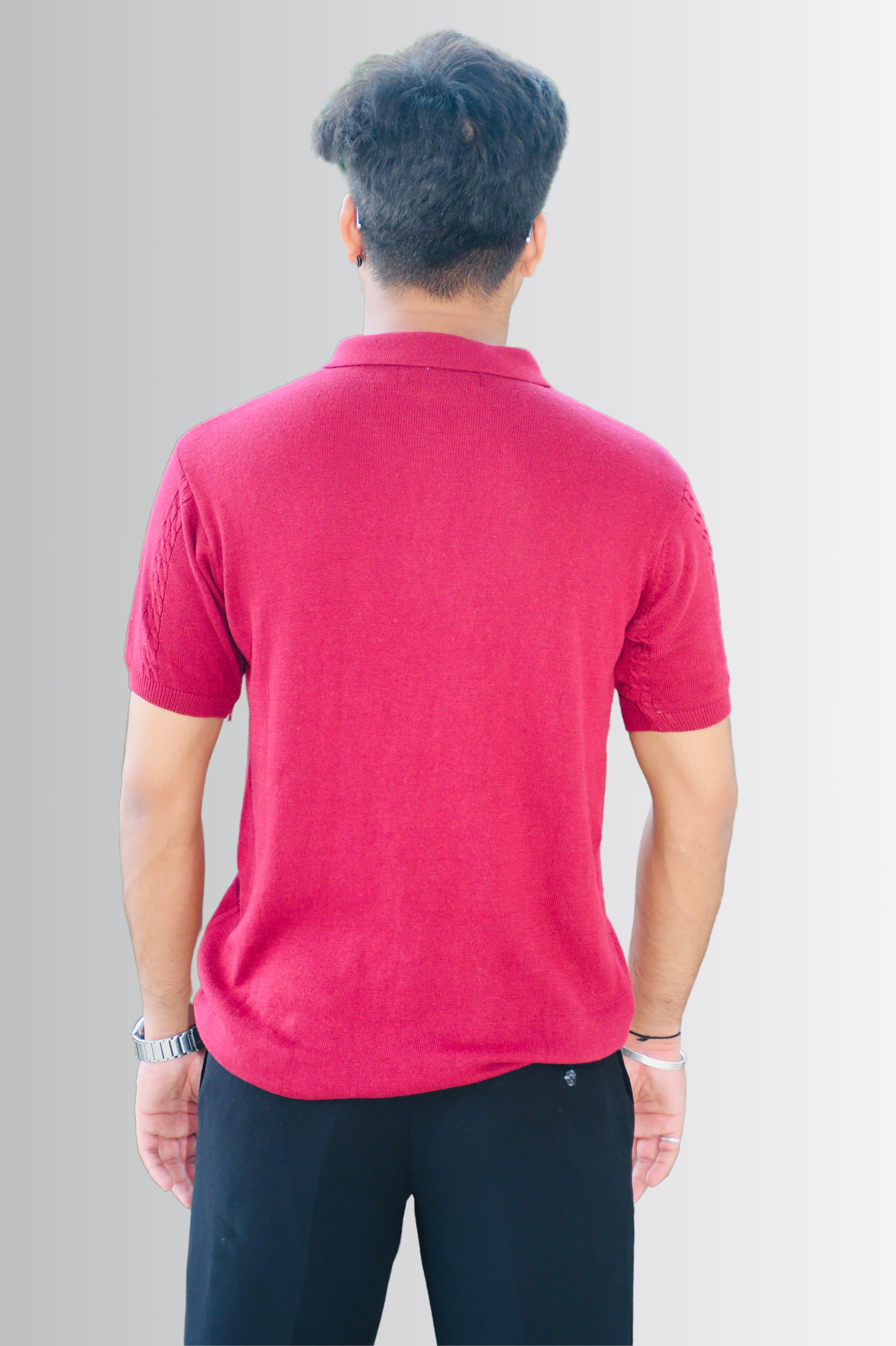 Smokhead Men’s Red Polo Shirt – Back View | Textured Summer Knitwear with Soft Cotton Fabric