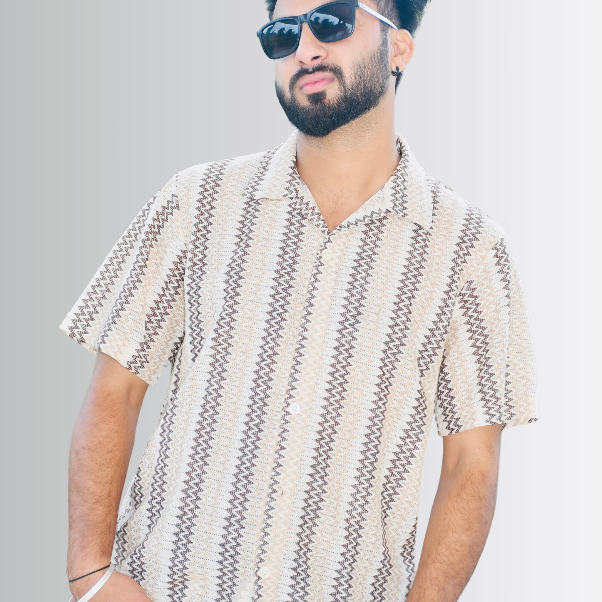 SMOKHEAD Beige Zigzag Casual Shirt