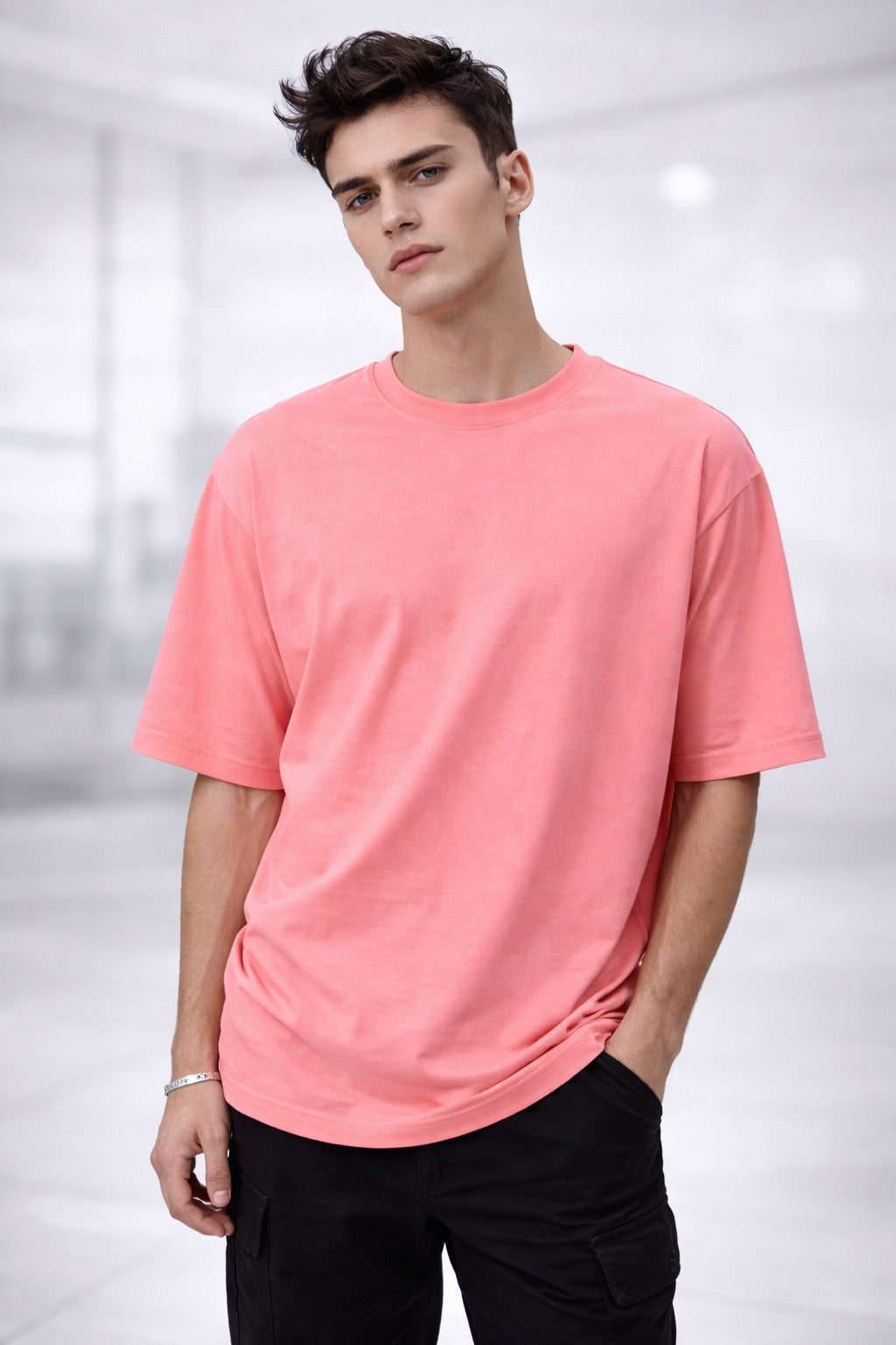 Men’s Premium Oversized Pink T-Shirt | French Terry Cotton | Casual Streetwear