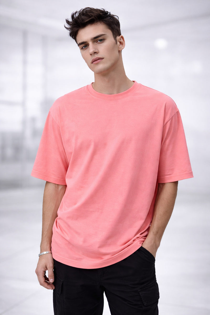 Men’s Premium Oversized Pink T-Shirt | French Terry Cotton | Casual Streetwear
