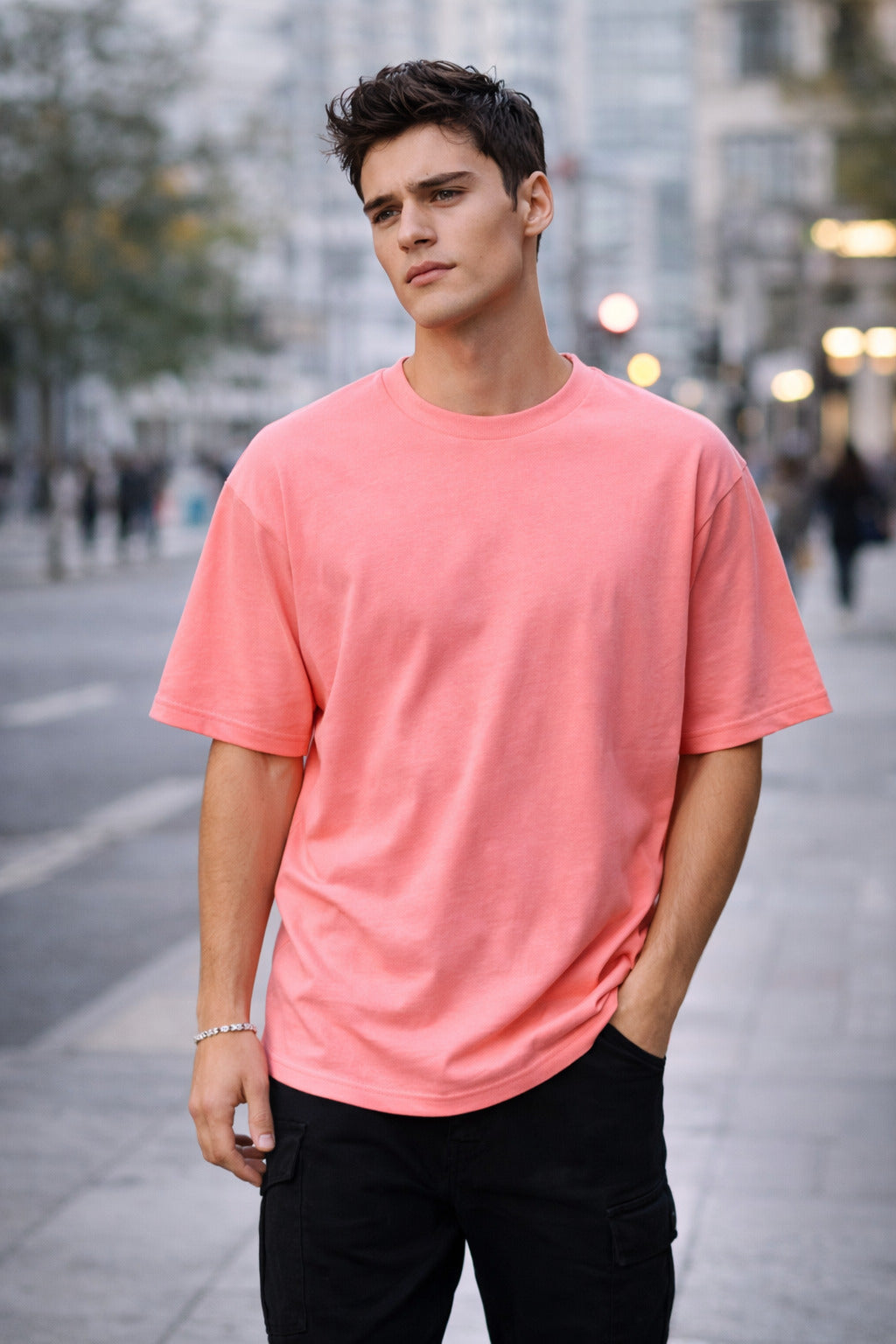 Men’s Premium Oversized Pink T-Shirt | French Terry Cotton | Casual Streetwear