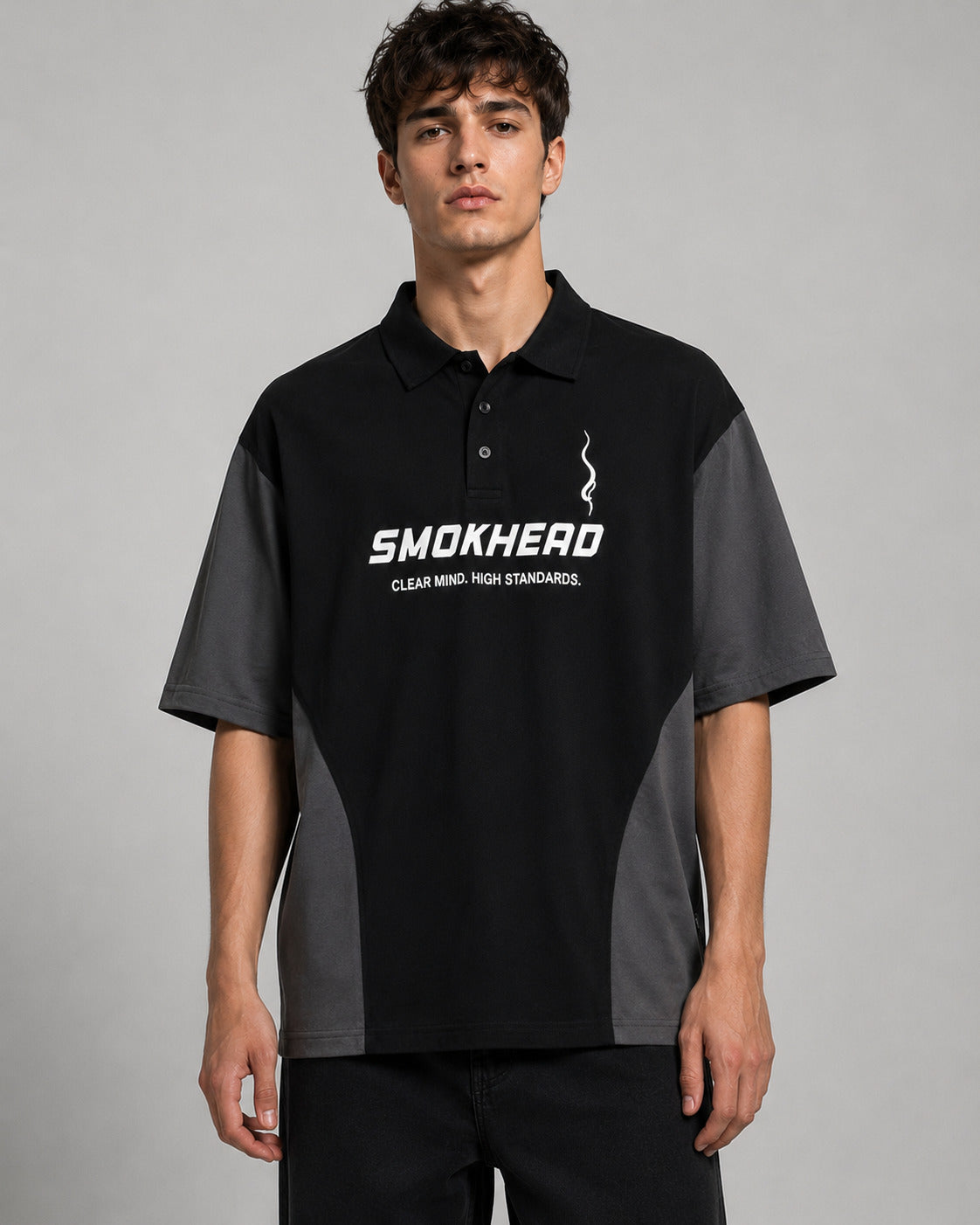 SMOKHEAD Men's Oversized Color Block Polo T-Shirt | Premium Cotton Streetwear Polo