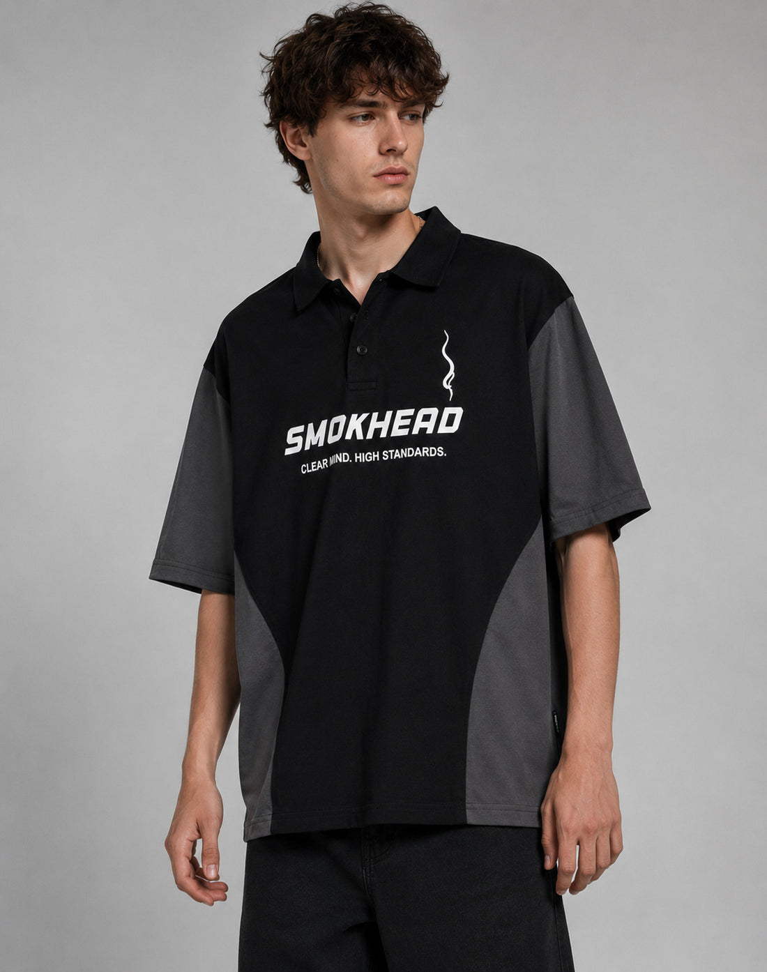SMOKHEAD Men's Oversized Color Block Polo T-Shirt | Premium Cotton Streetwear Polo