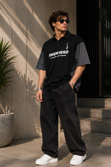 SMOKHEAD Men's Oversized Color Block Polo T-Shirt | Premium Cotton Streetwear Polo