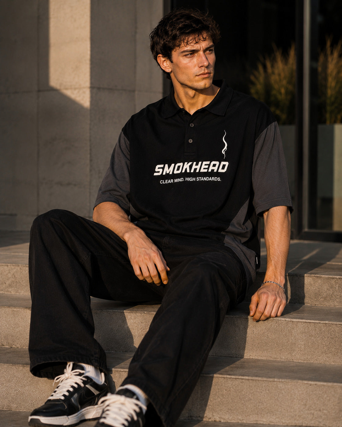 SMOKHEAD Men's Oversized Color Block Polo T-Shirt | Premium Cotton Streetwear Polo