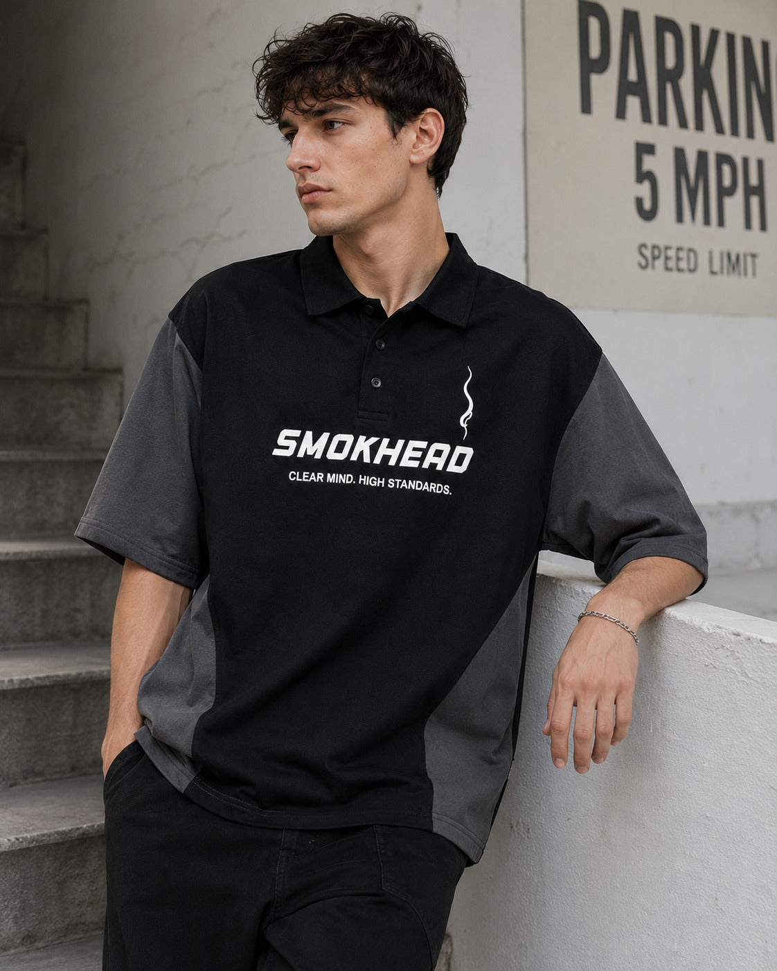 SMOKHEAD Men's Oversized Color Block Polo T-Shirt | Premium Cotton Streetwear Polo