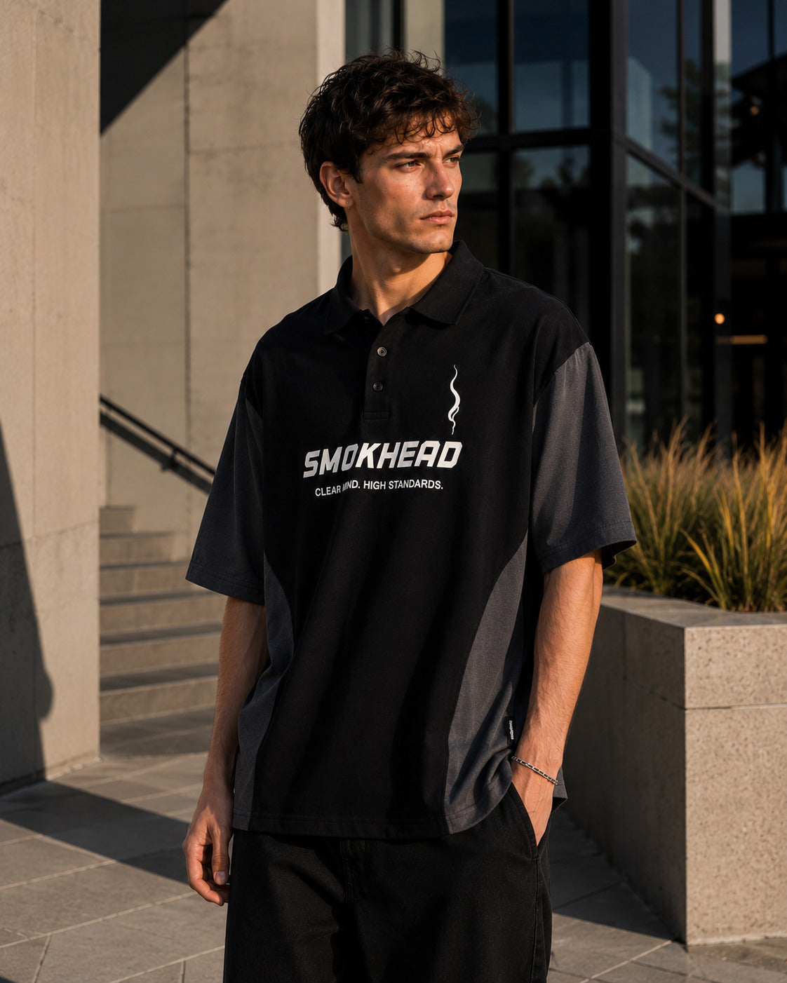 SMOKHEAD Men's Oversized Color Block Polo T-Shirt | Premium Cotton Streetwear Polo