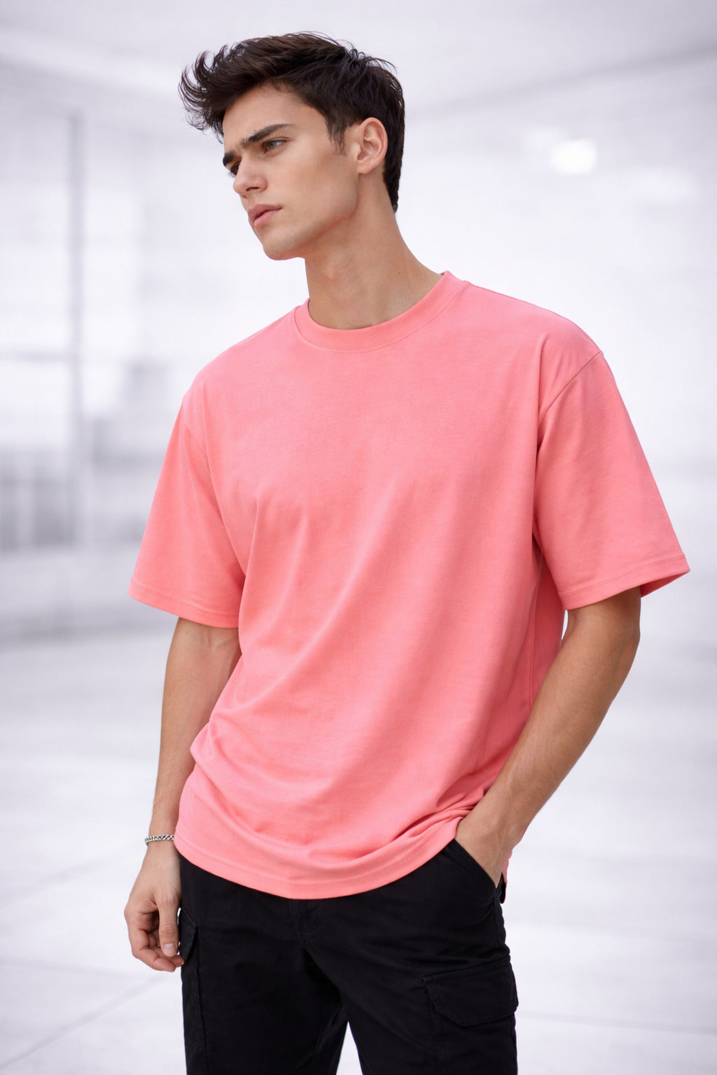Men’s Premium Oversized Pink T-Shirt | French Terry Cotton | Casual Streetwear