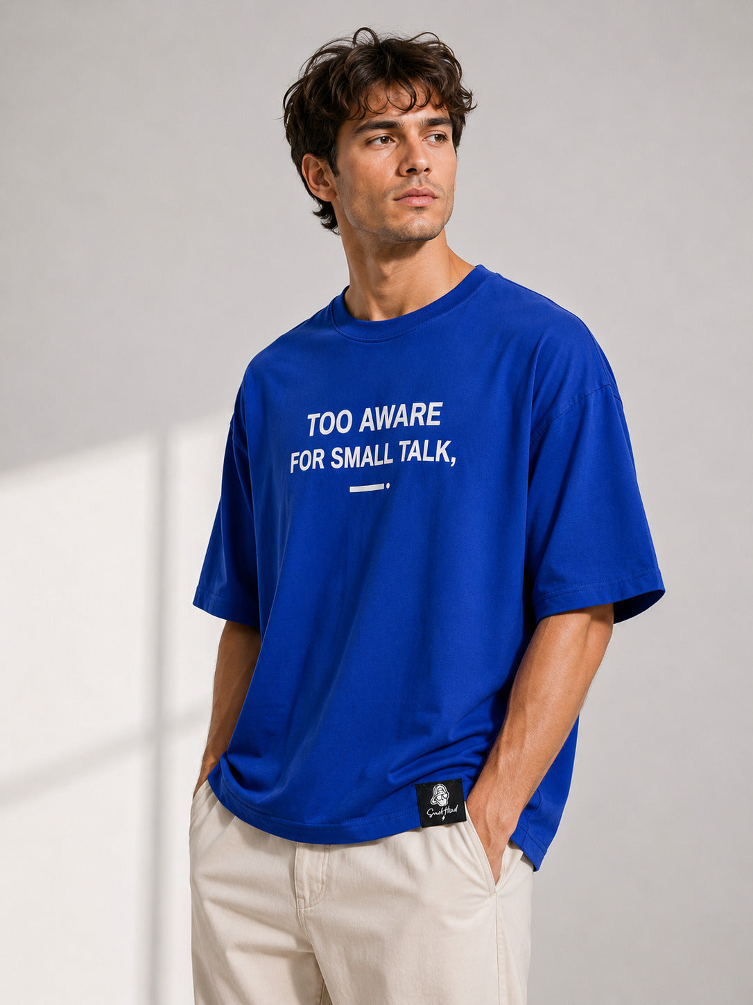 SMOKHEAD Too Aware For Small Talk Oversized T-Shirt for Men | Premium Cotton Relaxed Fit Streetwear Tee