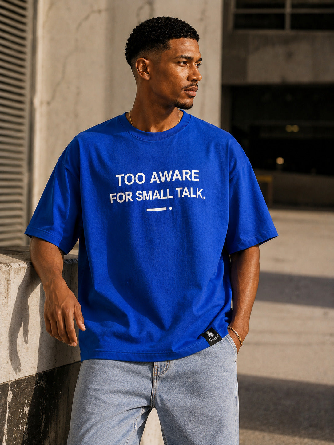SMOKHEAD Too Aware For Small Talk Oversized T-Shirt for Men | Premium Cotton Relaxed Fit Streetwear Tee