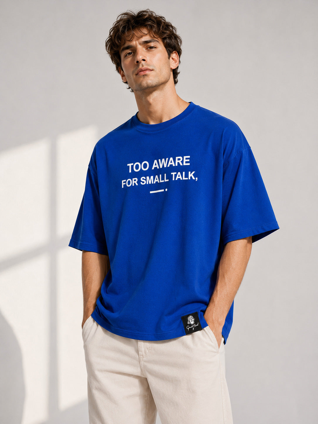 SMOKHEAD Too Aware For Small Talk Oversized T-Shirt for Men | Premium Cotton Relaxed Fit Streetwear Tee