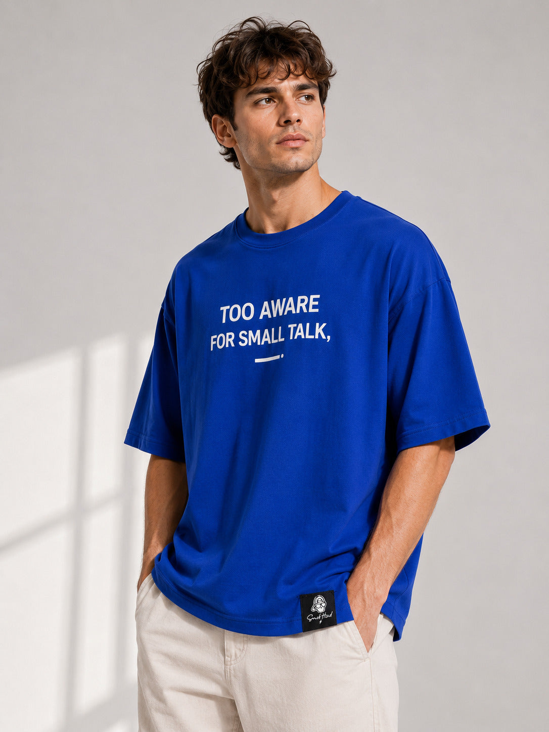 SMOKHEAD Too Aware For Small Talk Oversized T-Shirt for Men | Premium Cotton Relaxed Fit Streetwear Tee