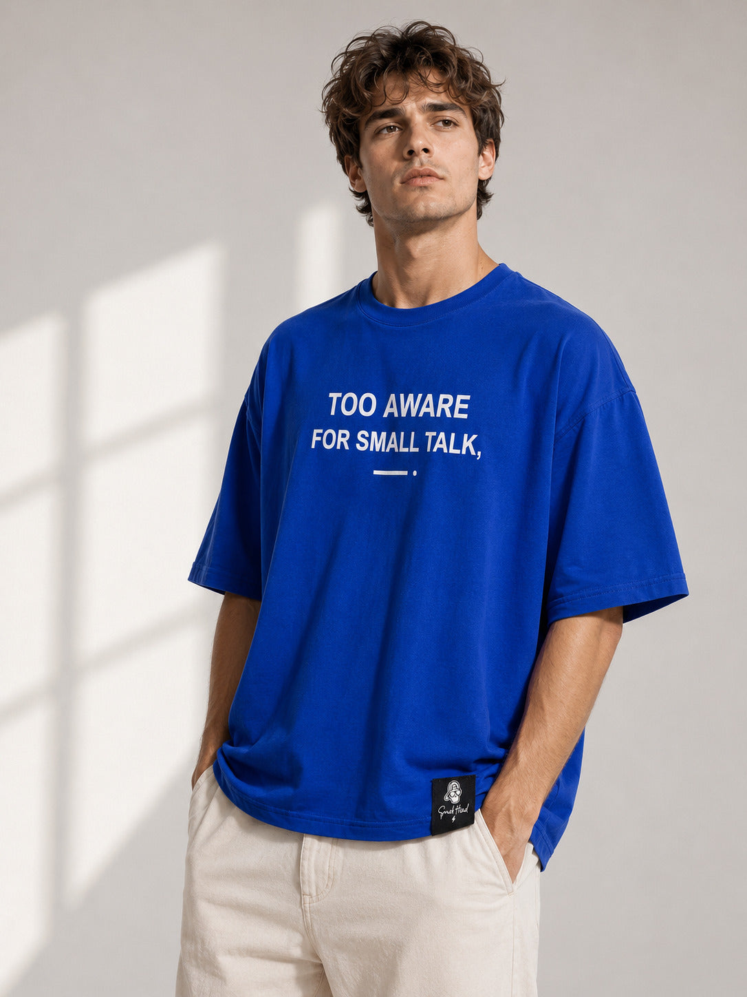 SMOKHEAD Too Aware For Small Talk Oversized T-Shirt for Men | Premium Cotton Relaxed Fit Streetwear Tee