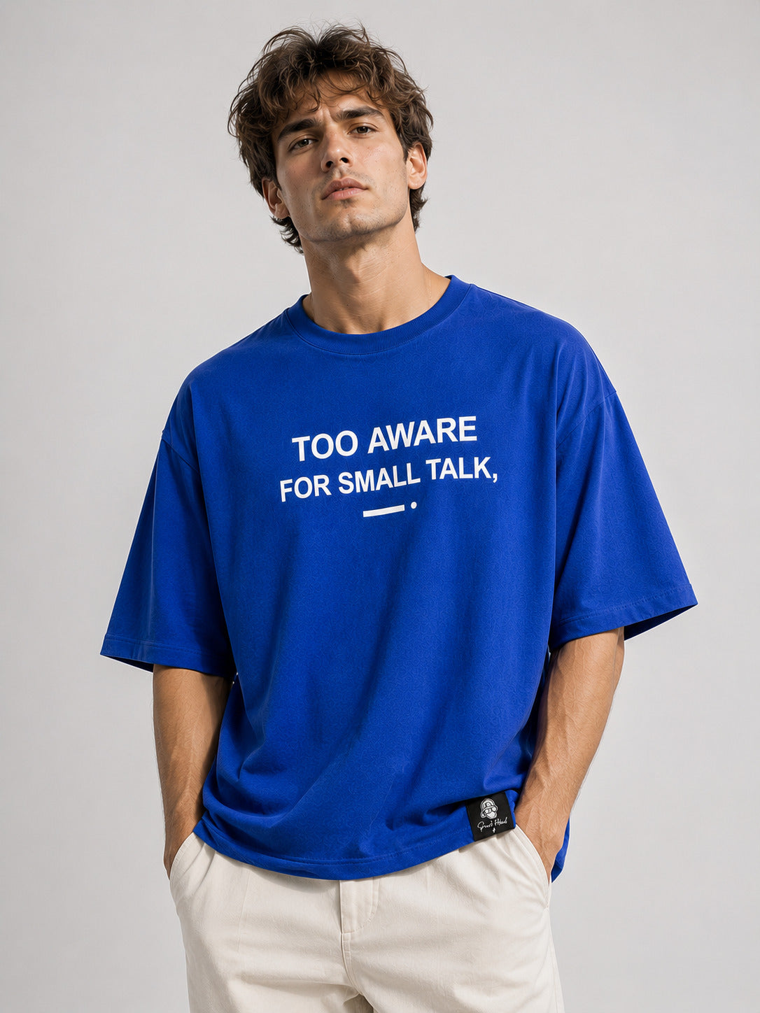 SMOKHEAD Too Aware For Small Talk Oversized T-Shirt for Men | Premium Cotton Relaxed Fit Streetwear Tee