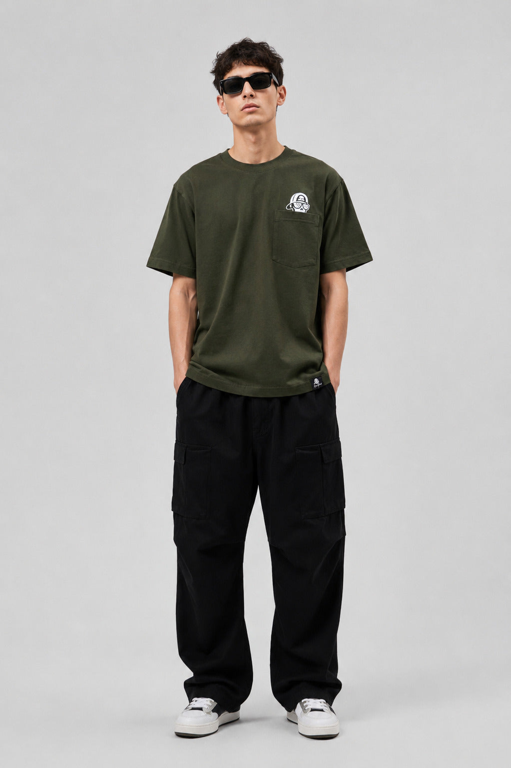 SMOKHEAD Urban Ghost Oversized Pocket T-Shirt – Olive Green