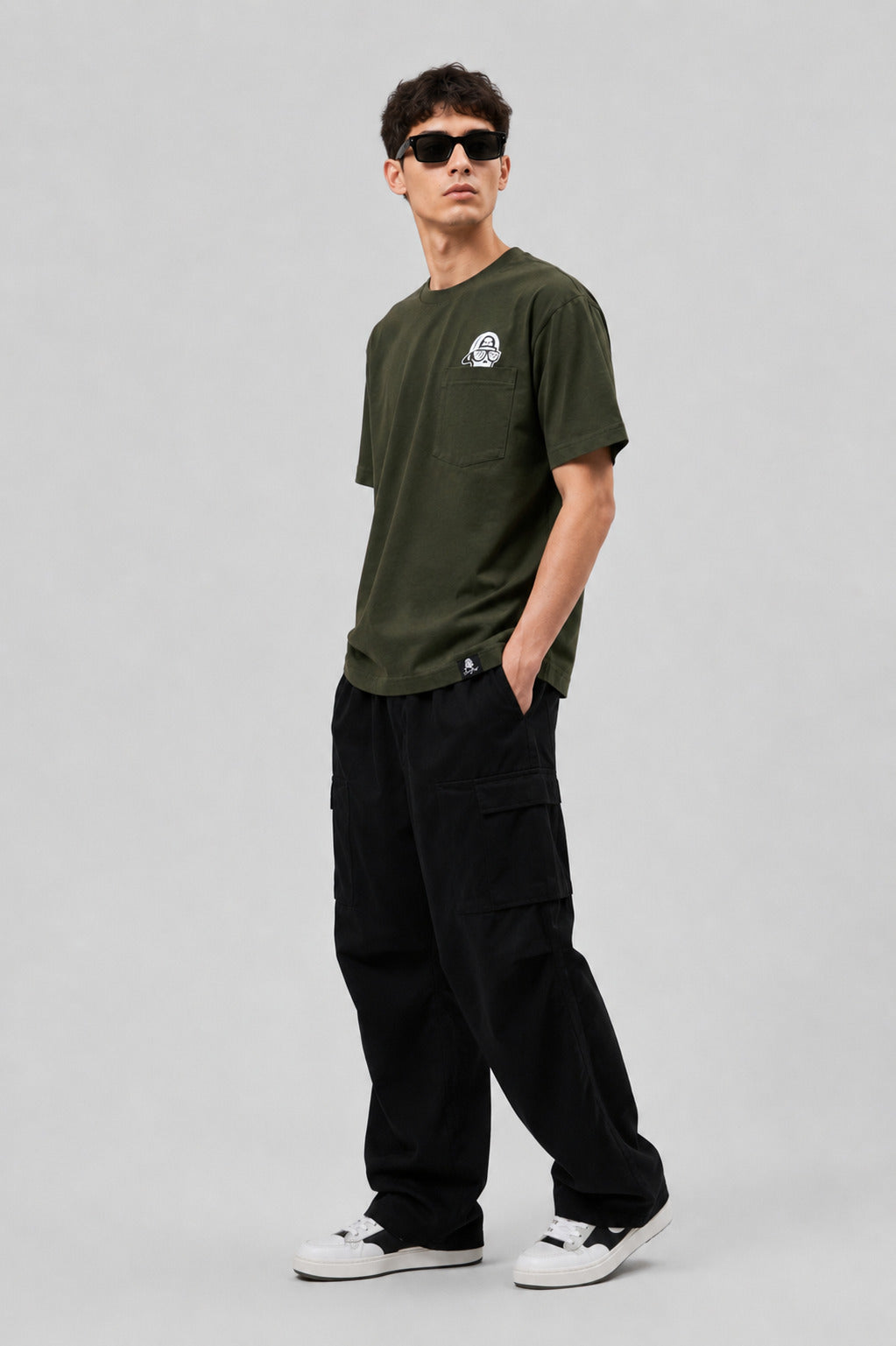 SMOKHEAD Urban Ghost Oversized Pocket T-Shirt – Olive Green