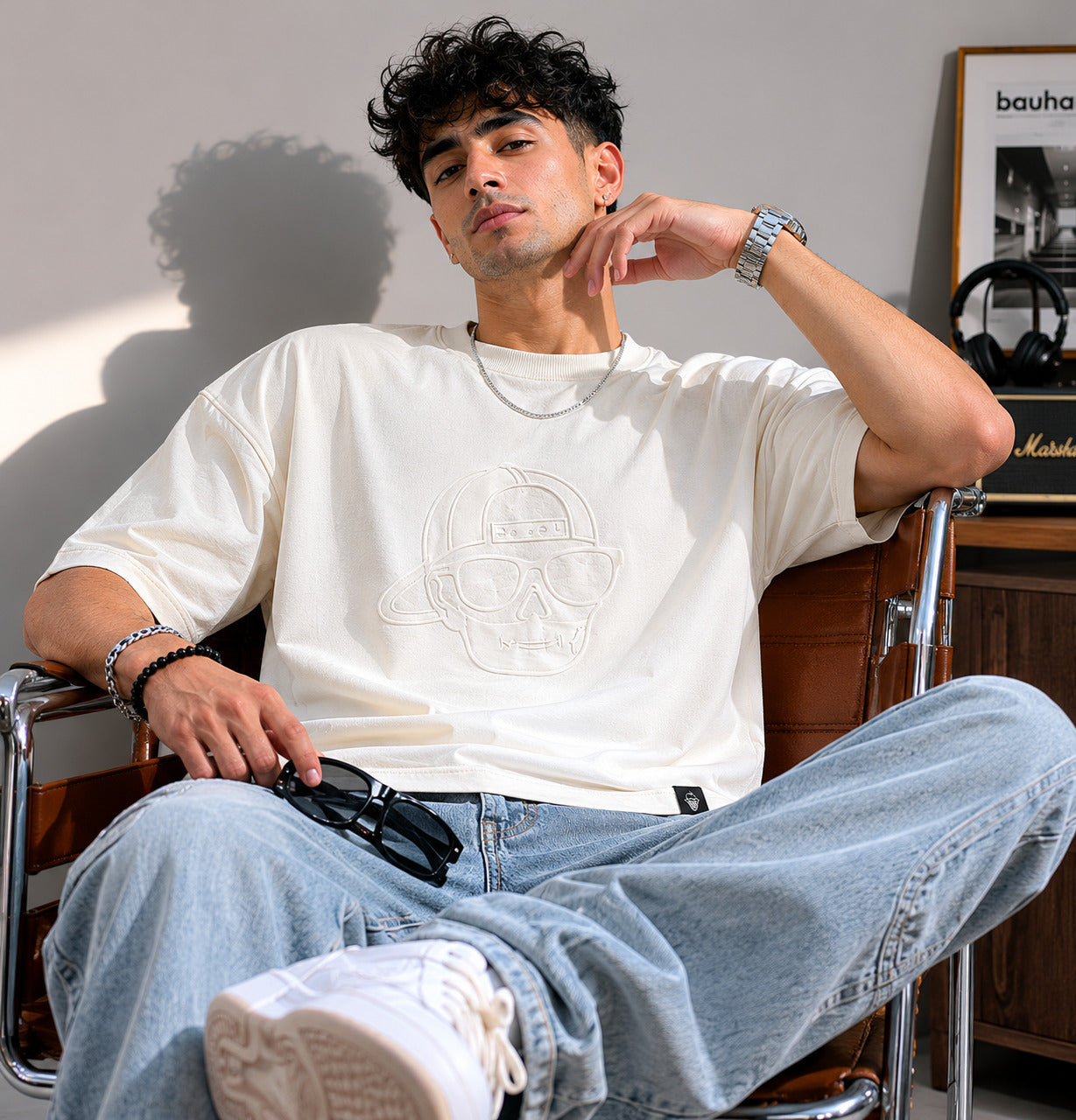 SMOKHEAD Ghost Puff Print Oversized T-Shirt – Off White