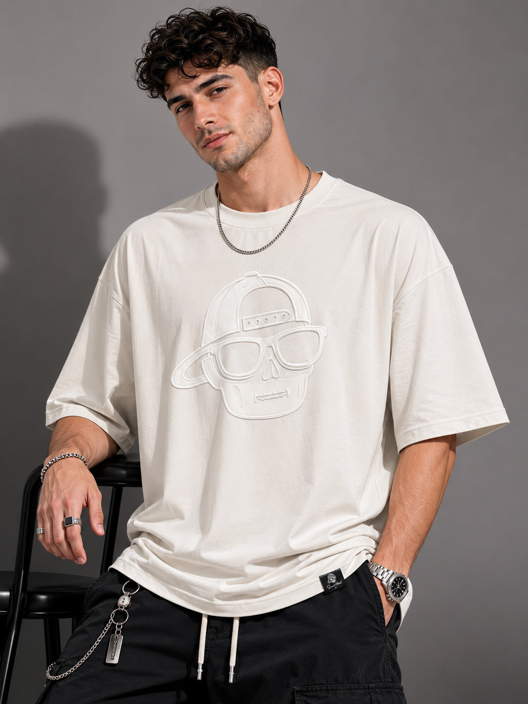 SMOKHEAD Ghost Puff Print Oversized T-Shirt – Off White